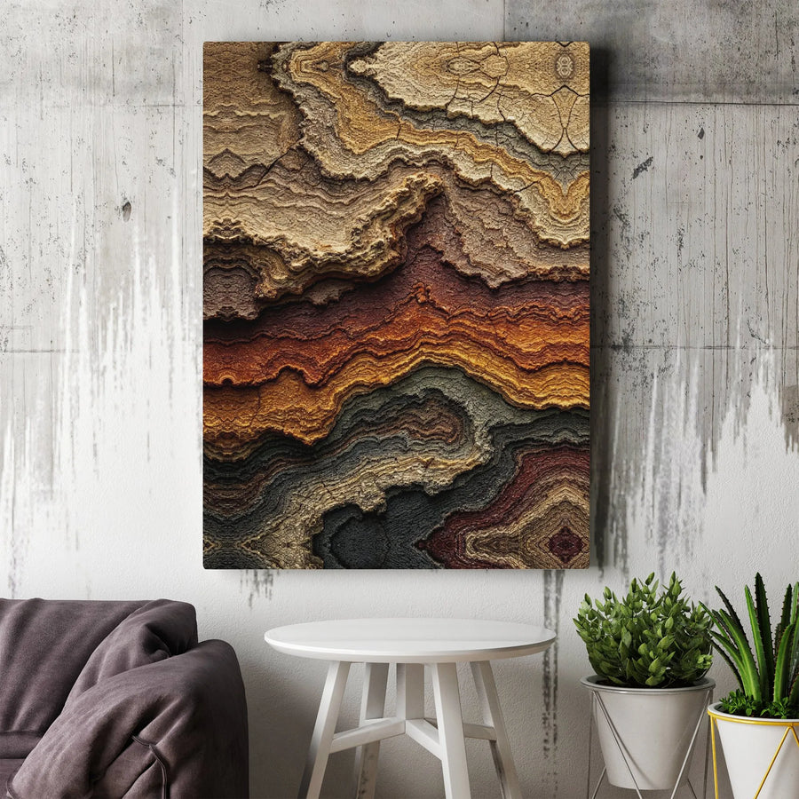 Abstract Earthy Rock Strata Wall Art | Geological Layered Canvas Print | Premium Gallery-Wrapped Decor | Modern Nature Gift for Living Room