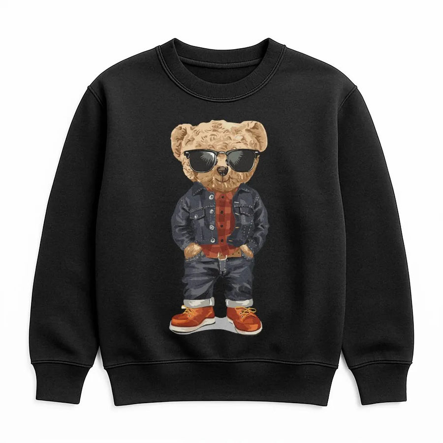 Cool Teddy Bear Graphic Sweatshirt | Stylish Sunglasses & Denim Outfit | Premium Cotton Blend | Streetwear Gift for Men and Women