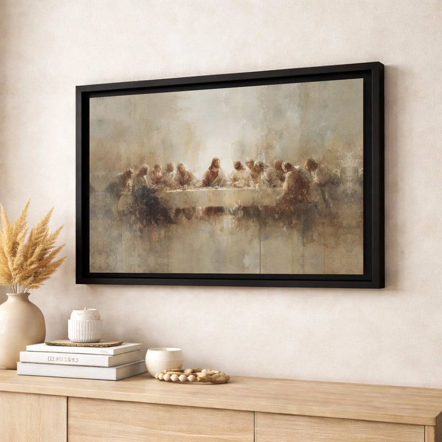 The Last Supper Canvas Wall Art | Abstract Jesus Religious Painting | Premium Gallery Wrapped Decor | Christian Home Gift For Living Room