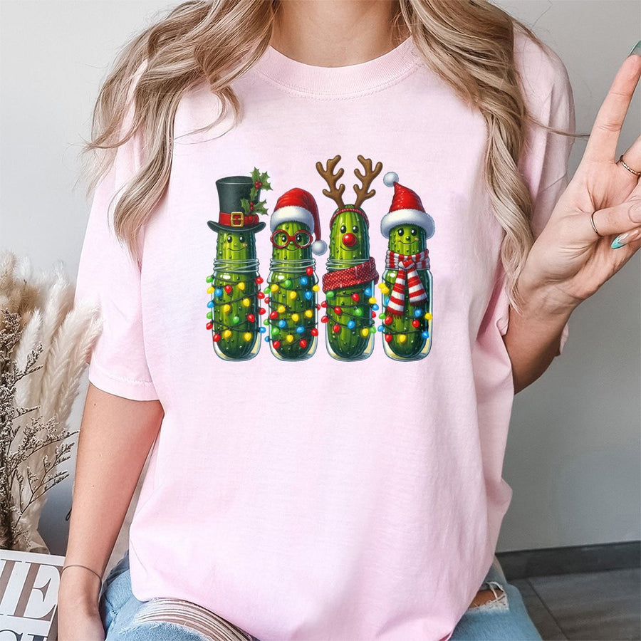 Christmas Pickle T-Shirt | Funny Holiday Character Lights Graphic | 100% Soft Cotton Premium Tee | Unique Xmas Gift for Pickle Lovers