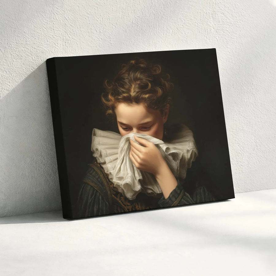 Renaissance Portrait Canvas Wall Art | Emotional Baroque Boy in Ruff Collar | Premium Gallery Wrapped Print | Moody Fine Art Home Decor Gift