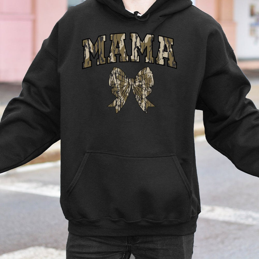 Mama Camo Bow Hoodie | Coquette Aesthetic Camouflage Print | Premium Cotton Blend | Trendy Mother's Day 2026 Gift for Mom