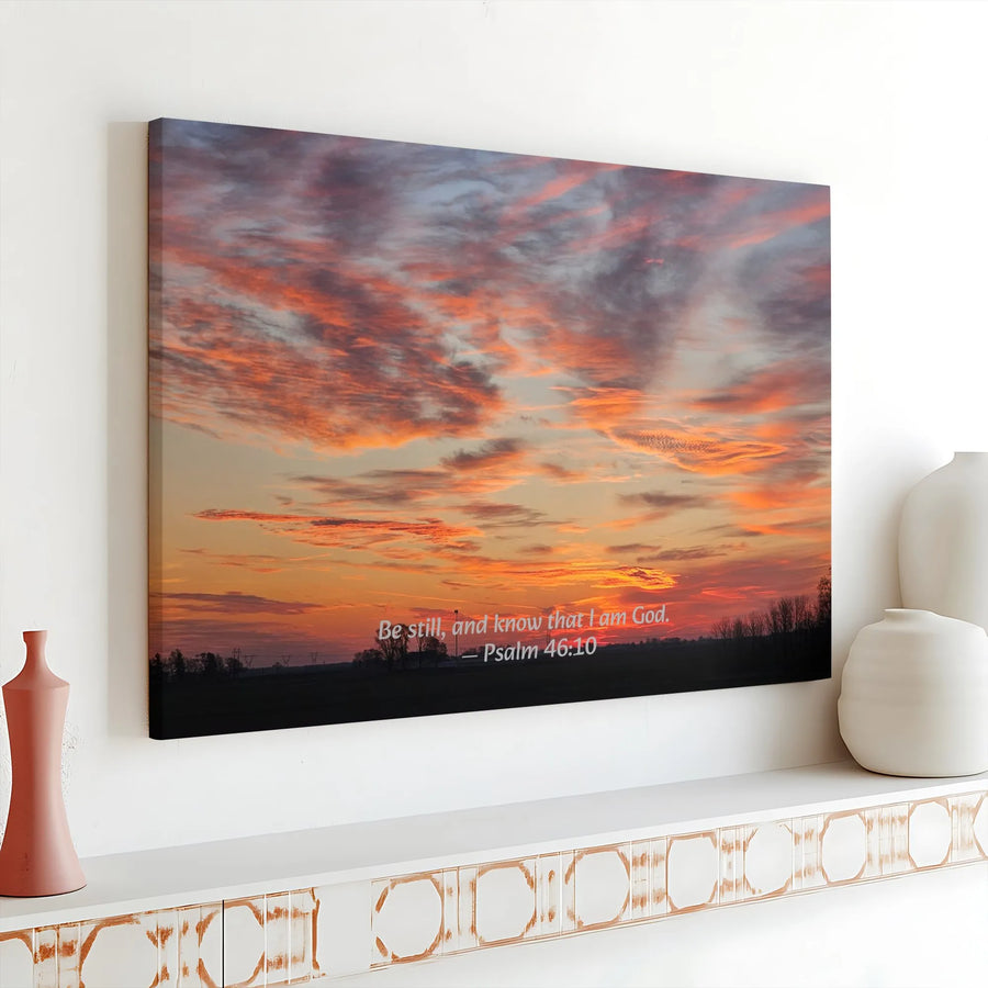 Psalm 46:10 Canvas Print | Be Still And Know Wall Art | 1.25 Inch Gallery Wrap Sunset Landscape | Religious Home Decor Gift