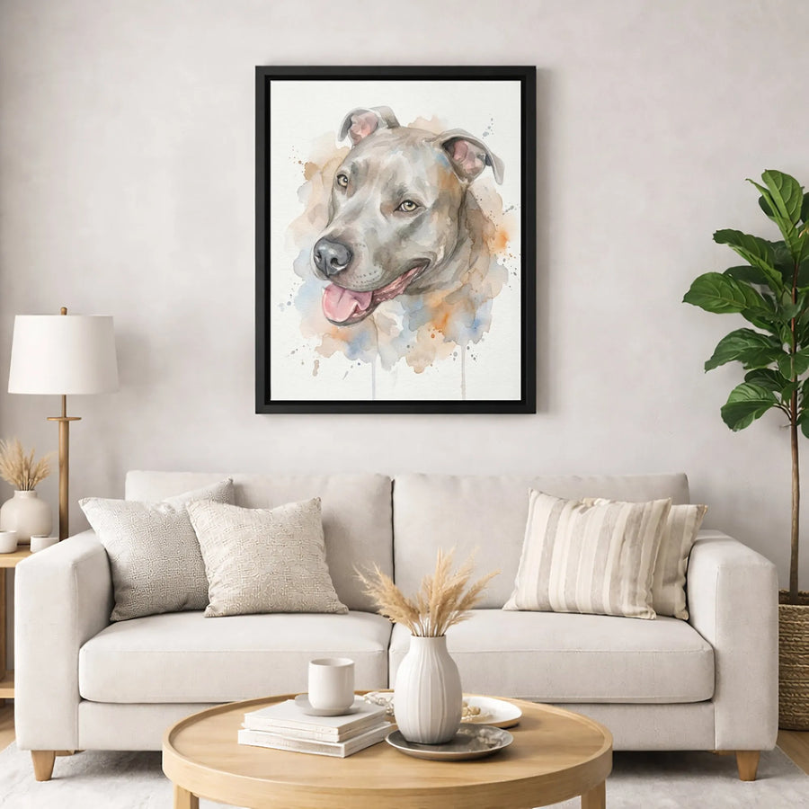 Pit Bull Watercolor Portrait Canvas | Modern Dog Art Wall Decor | 1.25-Inch Premium Gallery Wrap | Perfect Gift for Pitbull Lovers