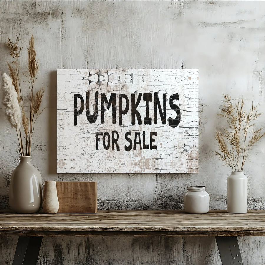 Pumpkins For Sale Canvas Wall Art | Rustic Distressed Farmhouse Sign | Premium Gallery Wrap Print | Fall Home Decor Gift For Autumn Lovers