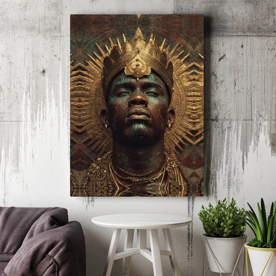 African King Canvas Art | Regal Golden Crown Wall Decor | Premium Gallery Wrap Print | Afrocentric Home Office Decor Gift