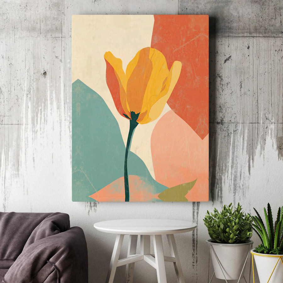 Abstract Tulip Canvas Wall Art | Vintage Mid-Century Floral Print | Premium Gallery Wrapped Canvas | Modern Home Decor Gift