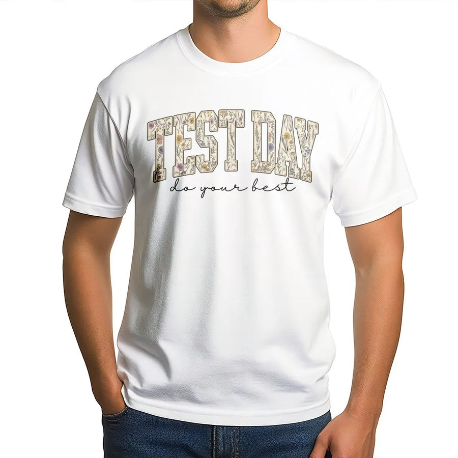 Test Day T-Shirt for Teachers | Floral Varsity Letters | Soft Cotton Blend | Motivational State Testing Teacher Gift