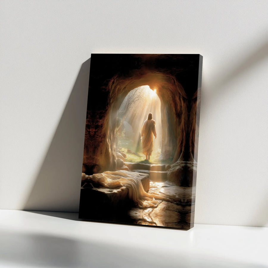Jesus Resurrection Canvas Wall Art | He is Risen Empty Tomb Scene | Premium Gallery Wrapped Canvas | Inspirational Christian Home Decor Gift