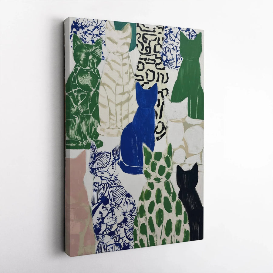 Abstract Cat Art Canvas Print | Colorful Modern Patterned Feline Collage | Premium Fade-Resistant Wall Decor | Gift for Cat Lovers & Home Art