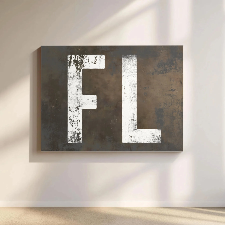 FL Florida Abbreviation Wall Art | Distressed Industrial Stencil Design | Premium Gallery-Wrap Canvas | Modern Home Office Decor Gift
