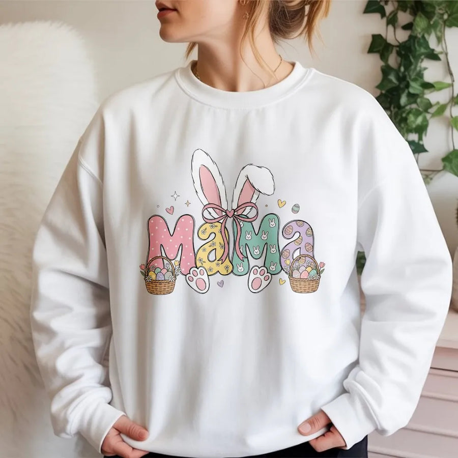 Sweat-shirt de Pâques pour maman | Joli motif floral de lapin aux couleurs pastel | Mélange de coton premium | Cadeau de fête pour maman