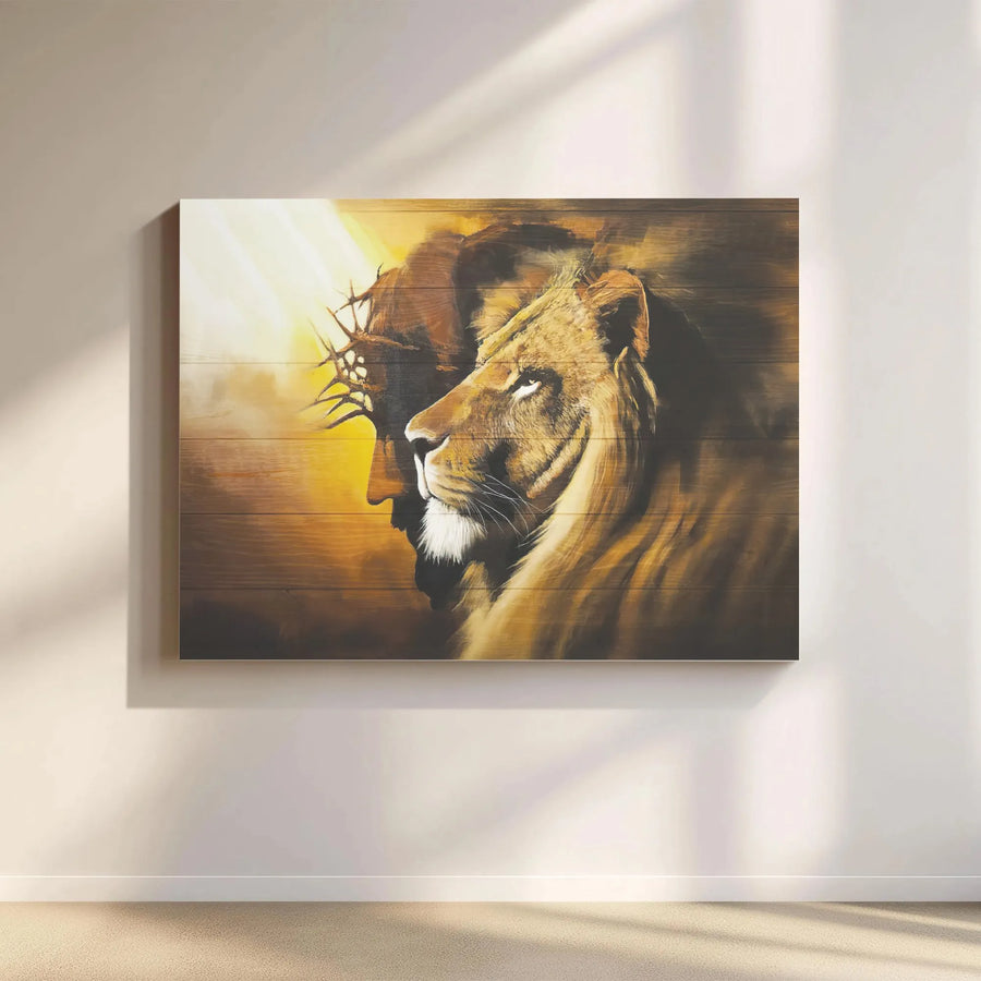 Jesus and Lion Canvas Wall Art | Lion of Judah Religious Artwork | Premium Canvas Print | Christian Home Decor Gift