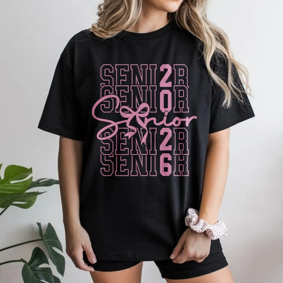 Senior 2026 T-Shirt | Cute Pink Bow Graduation Design | Soft Premium Cotton Tee | Perfect Class Of 2026 Gift For High School Seniors