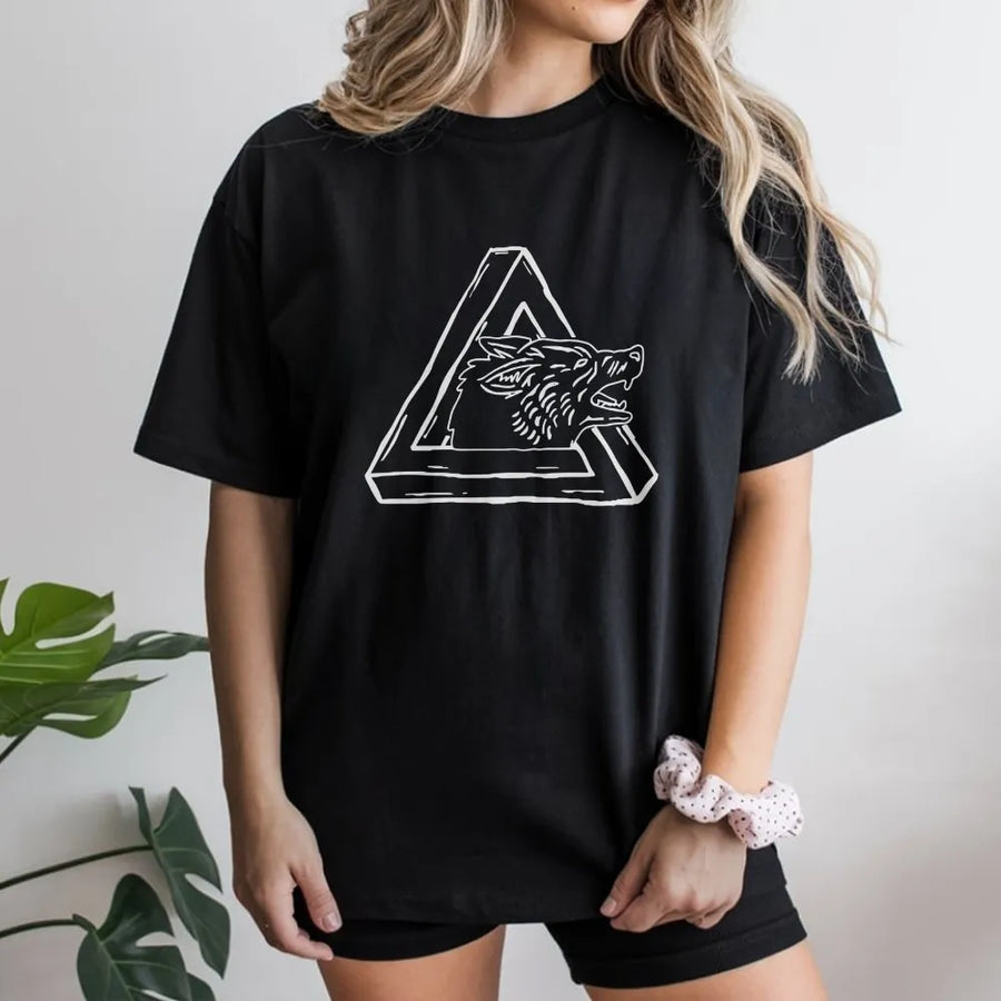 Geometric Wolf T-Shirt | Impossible Triangle Optical Illusion Art | Soft Cotton Blend Sweatshirt | Gift for Wildlife Lovers, Unisex Pullover