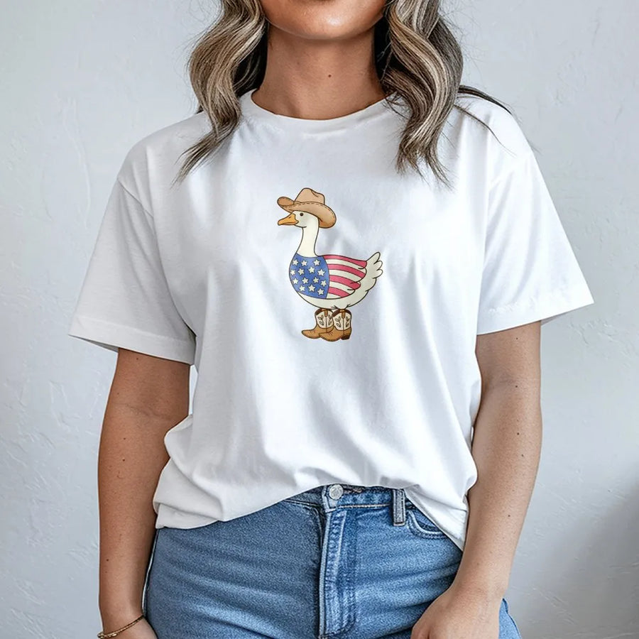 Silly Goose 4th of July T-Shirt | Funny Patriotic Cowboy Goose Graphic | Premium Cotton Blend | Unisex Independence Day Party Gift