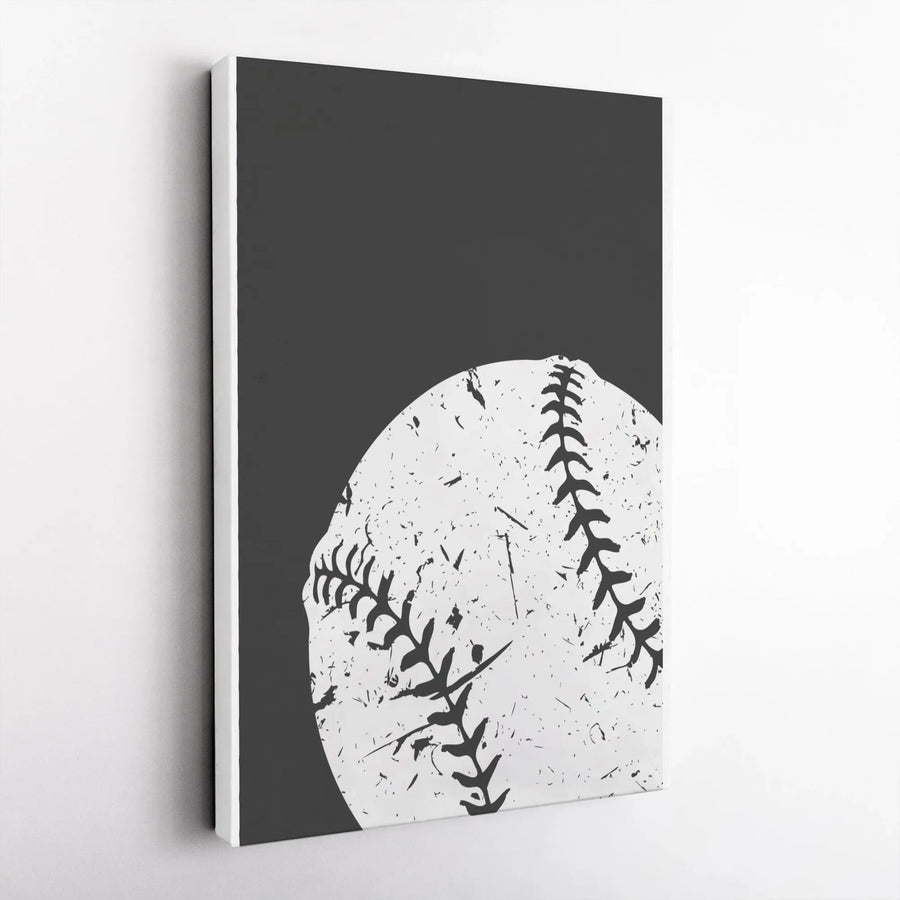 Minimalist Baseball Canvas Wall Art | Distressed Monochrome Graphic | Premium Gallery Wrapped Canvas | Gift for Coach or Player