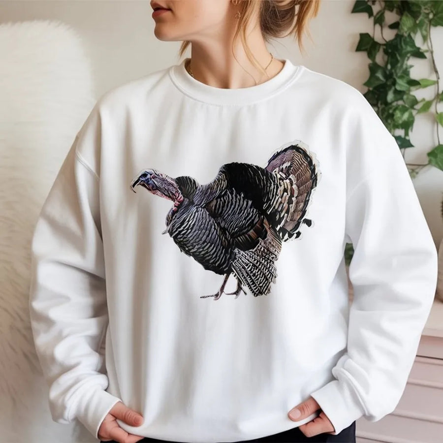 Wild Turkey Sweatshirt | Realistic Wildlife Graphic Print | Premium Cotton Blend | Thanksgiving Fall Gift for Nature Lovers and Hunters