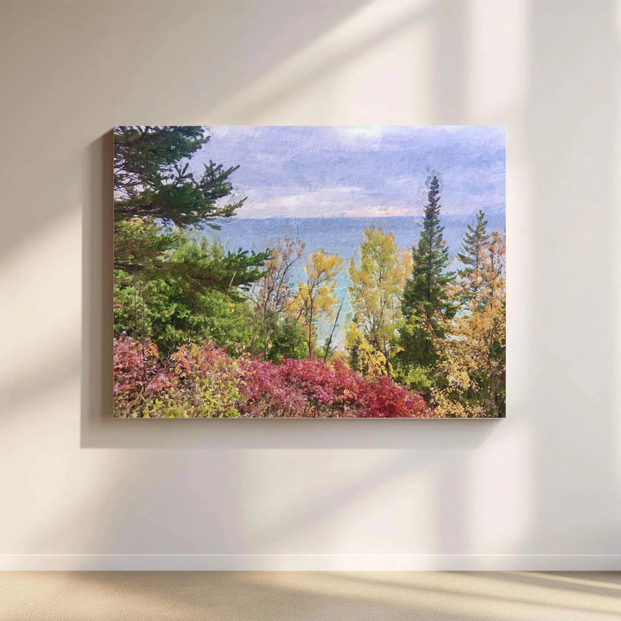 Autumn Forest Canvas Wall Art | Impressionist Fall Foliage Painting | Premium Gallery Wrapped Canvas | Rustic Home & Office Decor Gift