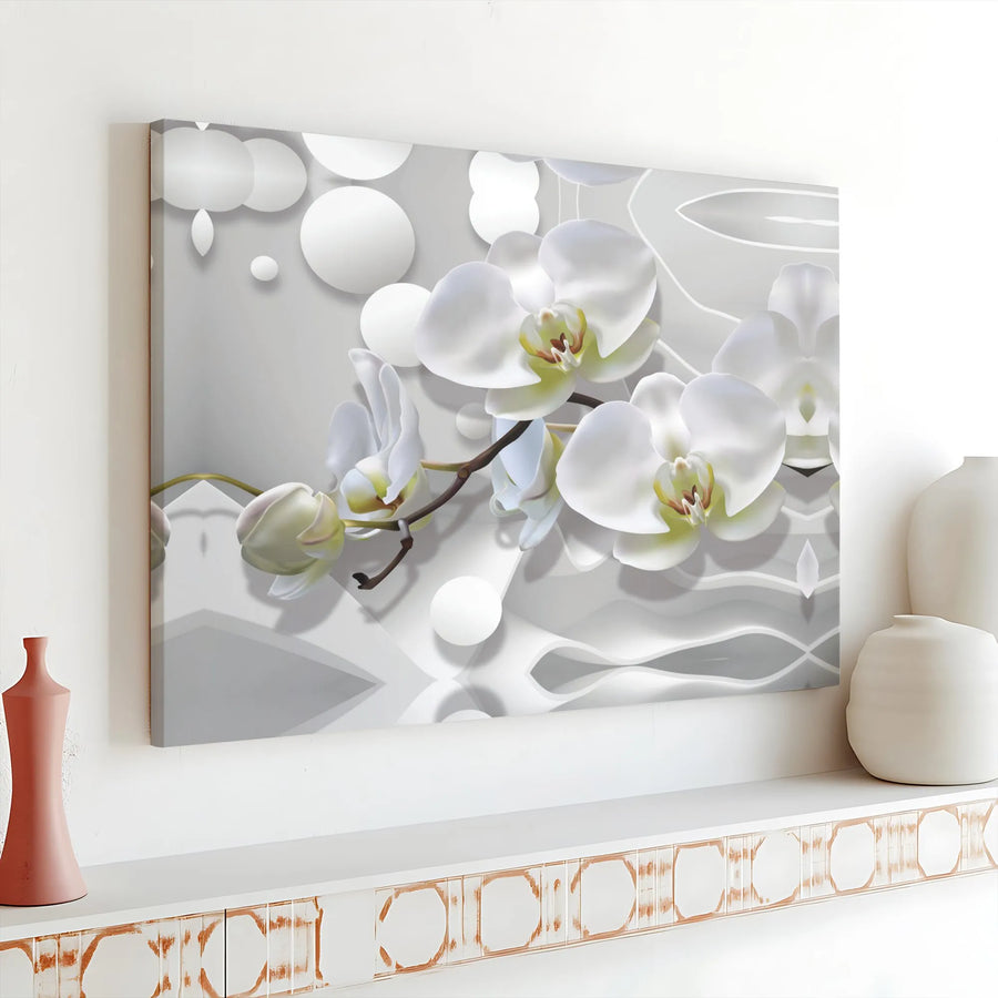 White Orchid Wall Art | Abstract 3D Geometric Flower Canvas | Premium Gallery-Wrapped Print | Minimalist Home & Office Decor