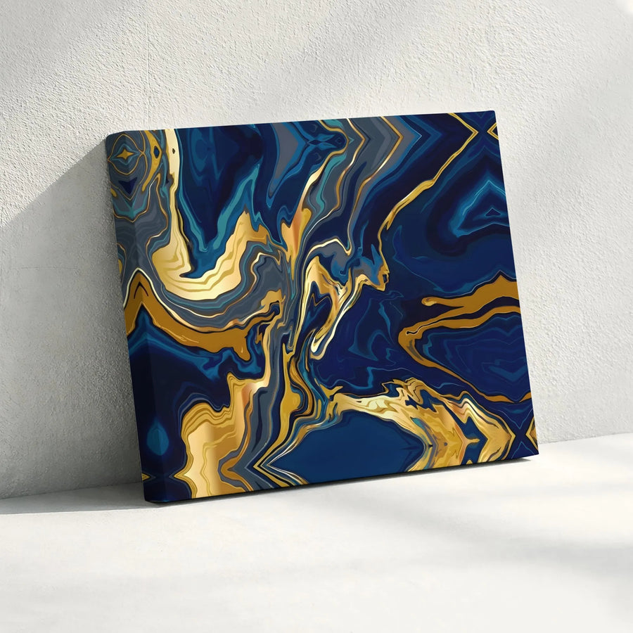Abstract Blue and Gold Marble Wall Art | Liquid Ink Fluid Design | Premium 1.25" Gallery Canvas | Modern Home Decor Gift