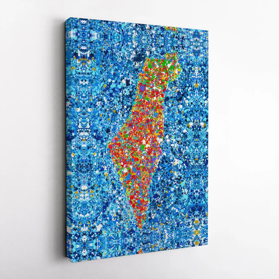 Israel Map Wall Art | Colorful Abstract Splatter Paint Design | Premium 1.25-Inch Thick Gallery Canvas | Modern Home & Office Decor Gift