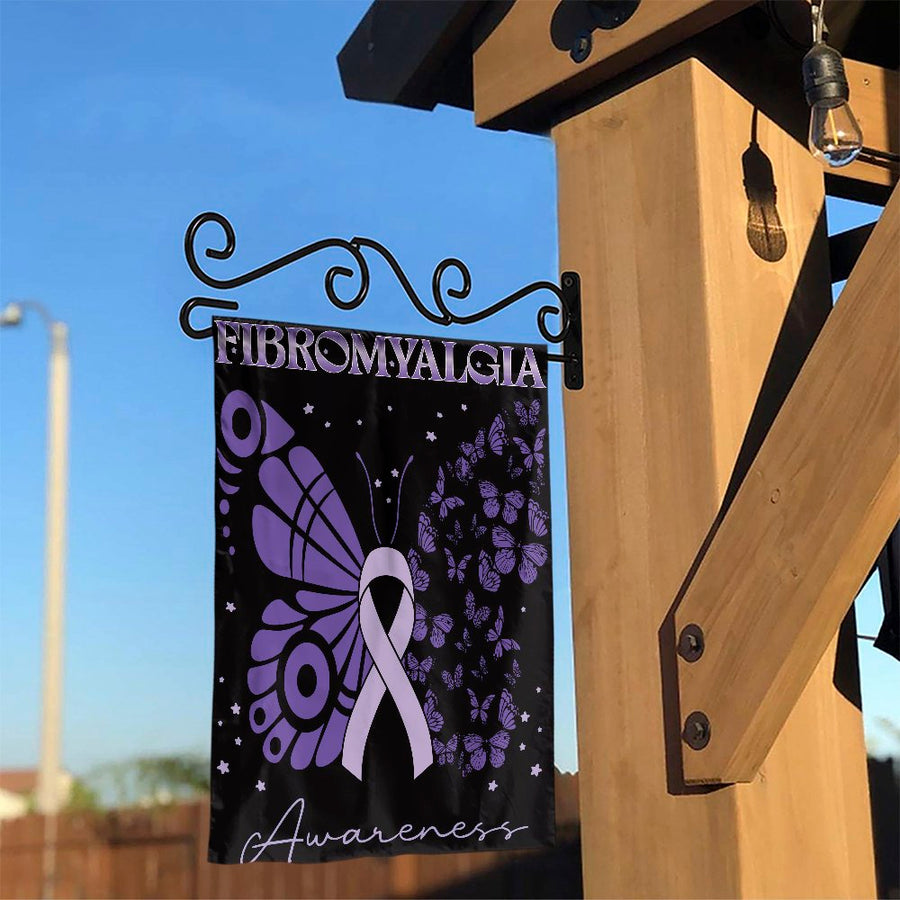 Fibromyalgia Awareness Garden Flag | Purple Butterfly Ribbon Design | Durable Premium Polyester | Support & Advocacy Outdoor Decor Gift