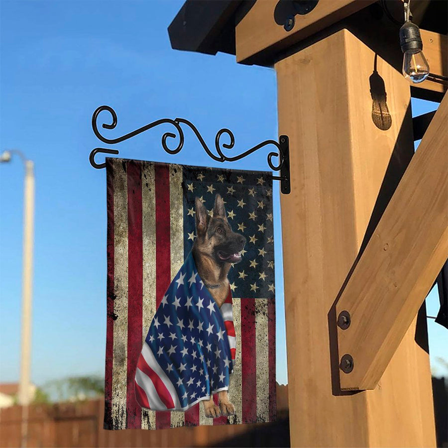 German Shepherd Garden Flag | Patriotic American Flag Dog Yard Decor | Weather-Resistant Polyester | Gift for Dog Lovers & Veterans