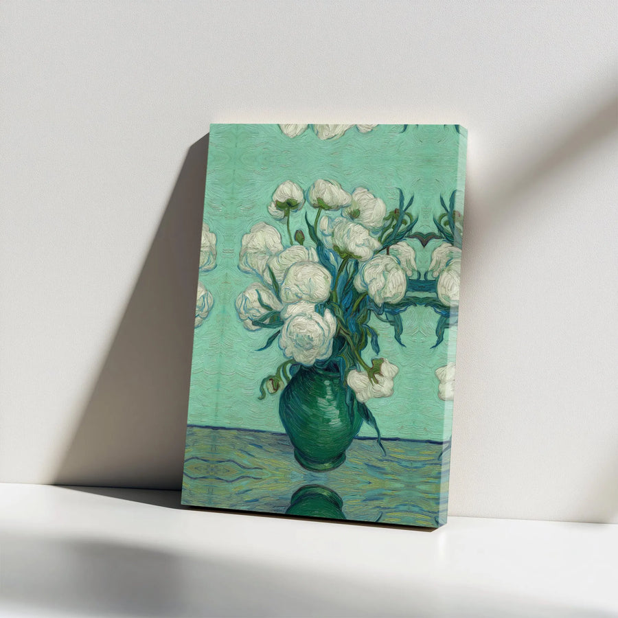 Van Gogh Roses Vertical Canvas | Vintage Impressionist White Flowers Oil Painting Style Print | Premium 1.25 Inch Gallery Wrap | Elegant Fine Art Home Decor Gift