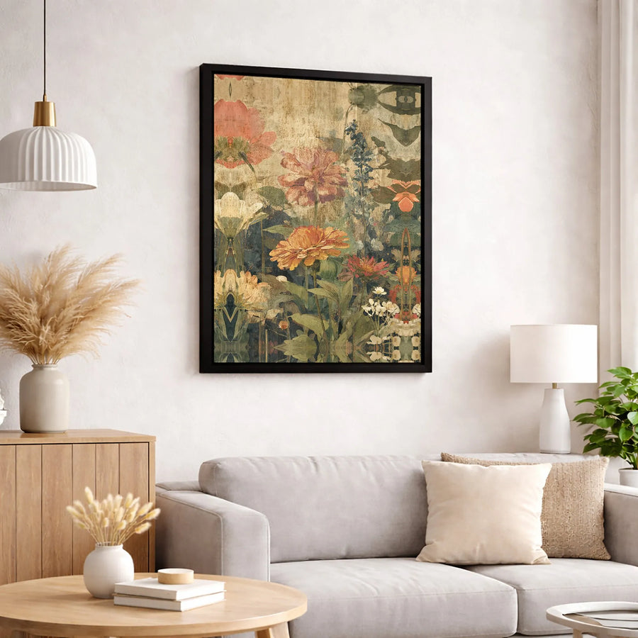 Vintage Botanical Wall Art | Distressed Floral Garden Canvas Print | Premium Gallery Wrapped 1.25" Profile | Moody Cottagecore Home Decor Gift