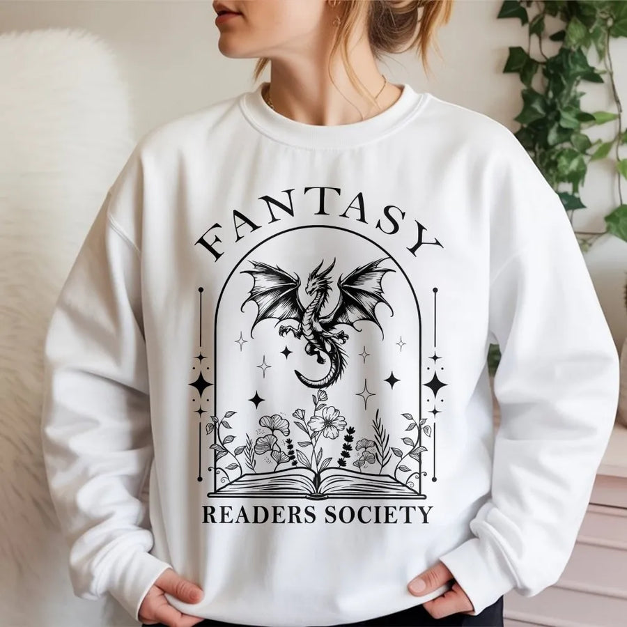 Fantasy Readers Society Sweatshirt | Dragon Bookish Aesthetic Design | Premium Cotton Blend | Gift For Book Lovers And Fantasy Readers