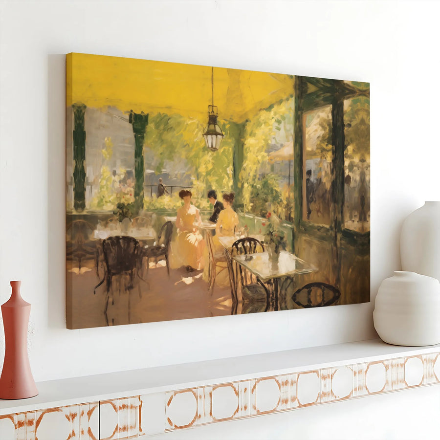 Impressionist Cafe Scene Canvas Wall Art | Childe Hassam Summer Girl Reproduction | Premium Fade-Resistant Print | Classic Art Collector Gift