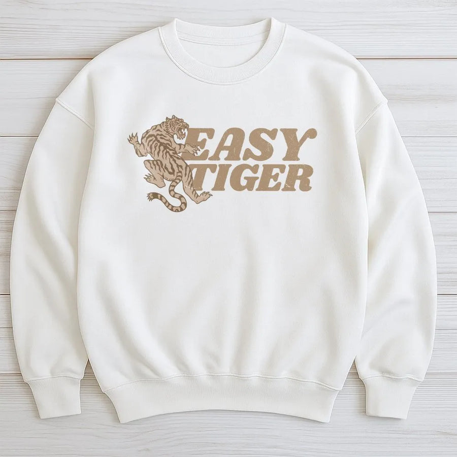 Easy Tiger Sweatshirt | Retro Tattoo Style Graphic Pullover | Premium Cotton Blend | Unisex Indie Grunge Crewneck Gift