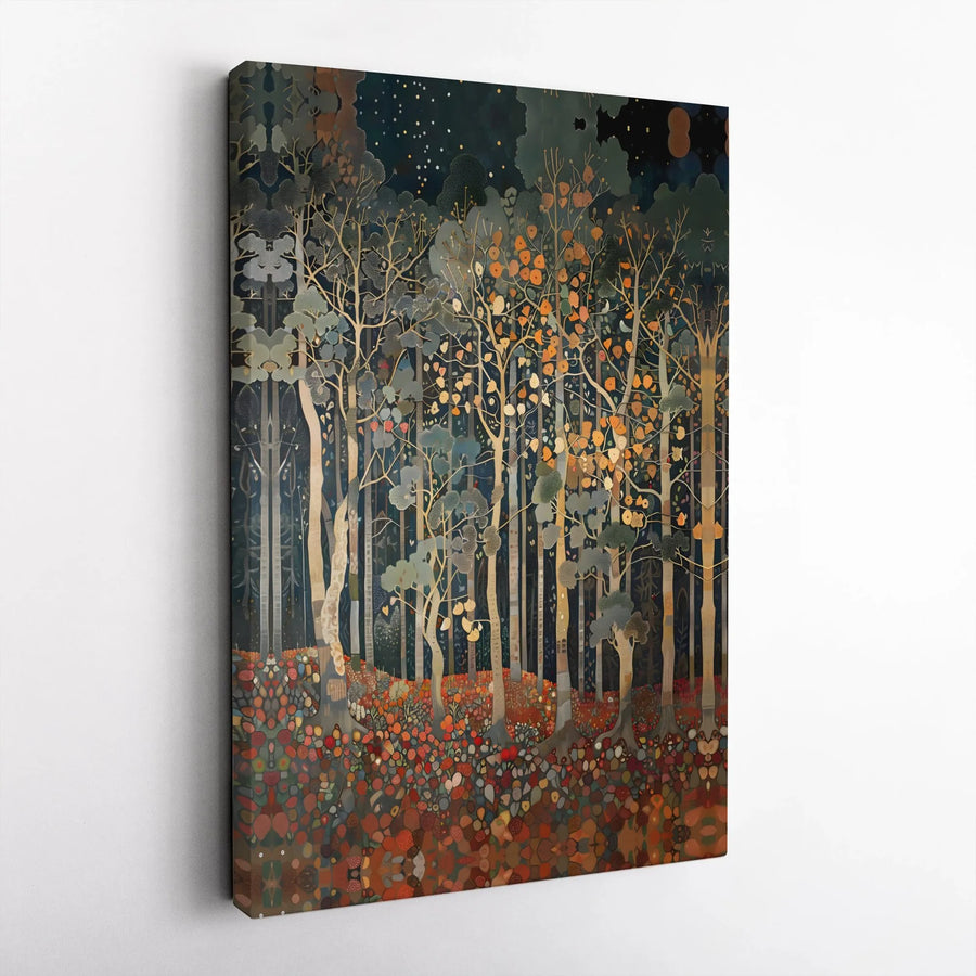 Enchanted Forest Wall Art | Abstract Gold Tree Canvas Print | Premium Fade-Resistant Gallery Wrap | Whimsical Nature Decor for Home Office