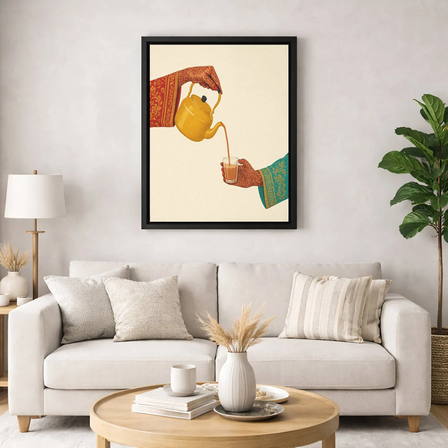 Indian Chai Tea Canvas Print | Traditional Henna Hand Illustration | Premium Fade-Resistant Gallery Wall Art | Cultural Kitchen Home Decor Gift