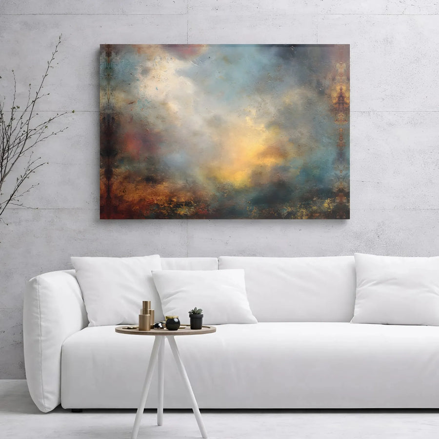 Moody Atmospheric Abstract Canvas Art | Textured Earth and Sky Landscape | Premium Gallery Wrapped Print | Modern Minimalist Home Office Decor