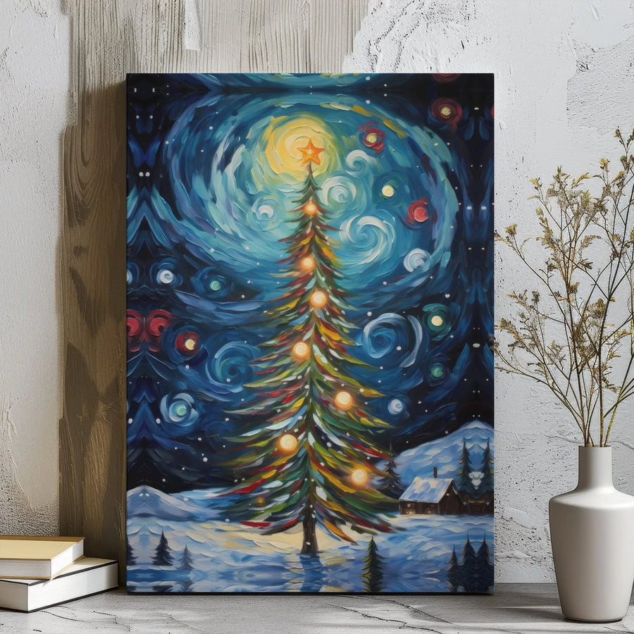 Christmas Tree Canvas Wall Art | Impressionist Winter Landscape | Premium Gallery Wrap Print | Festive Holiday Home Decor Gift