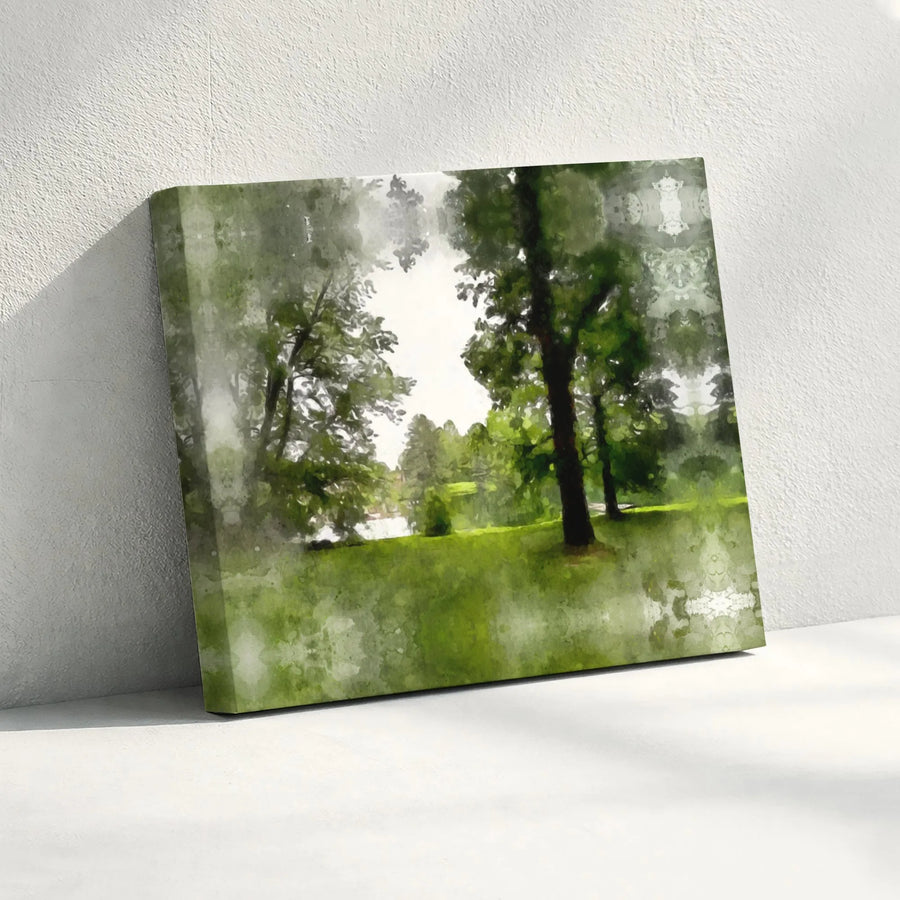 Watercolor Landscape Canvas Print | Green Forest Park Wall Art | Gallery Quality 1.25 Inch Profile | Modern Home Office Decor Gift
