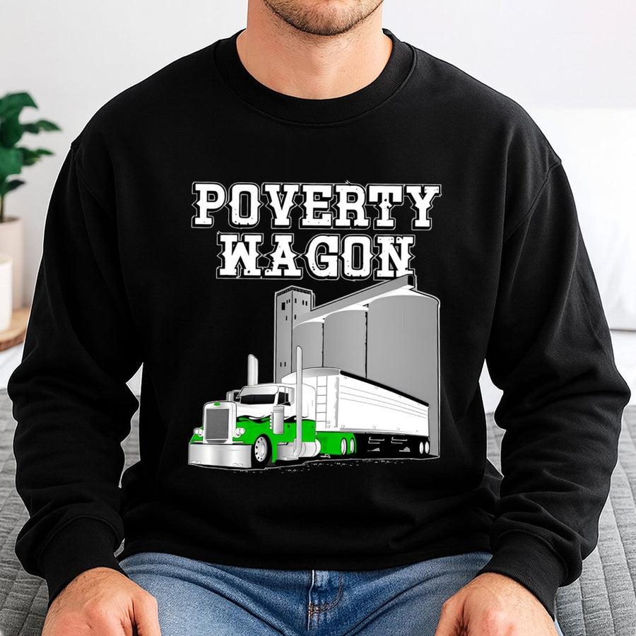 Poverty Wagon Semi Truck Sweatshirt | Vintage Hopper Bottom Trailer Graphic | Premium Cotton Blend | Gift For Truckers And Farmers