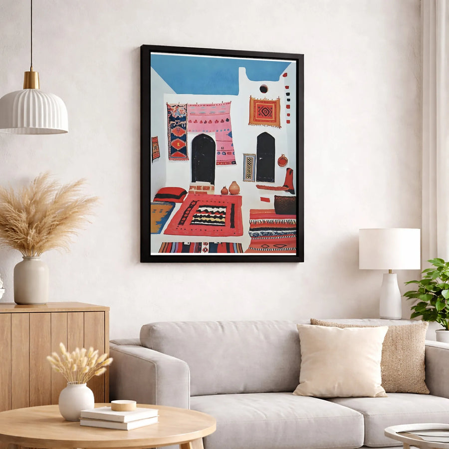 Moroccan Market Canvas Wall Art | Vibrant Bohemian Rug Display | Premium 1.25" Gallery Wrap | Boho Home Decor Gift For Travel Lovers