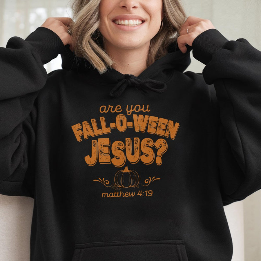 Fall-O-Ween Jesus Hoodie | Christian Pumpkin Graphic Sweatshirt | Cotton Blend Cozy Apparel | Fall Religious Gift for Men and Women