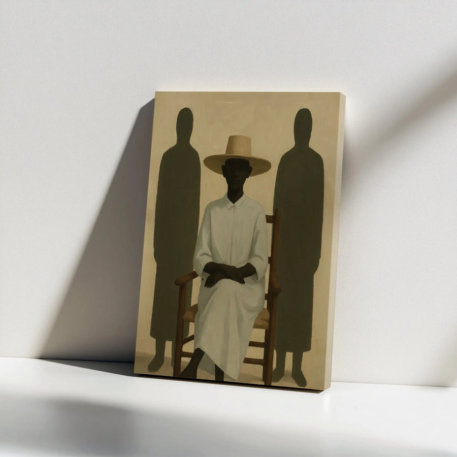 Surreal Figurative Canvas Wall Art | Seated Figure With Shadows | Gallery Wrapped Premium Print | Modern Minimalist Home Decor