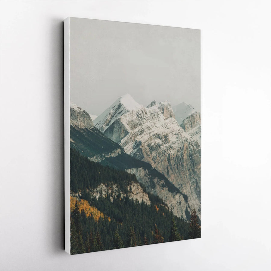 Misty Mountain Vertical Canvas | Snowy Peak Forest Landscape Photography | Premium 1.25" Gallery Wrap | Modern Home & Rustic Cabin Wall Decor Gift