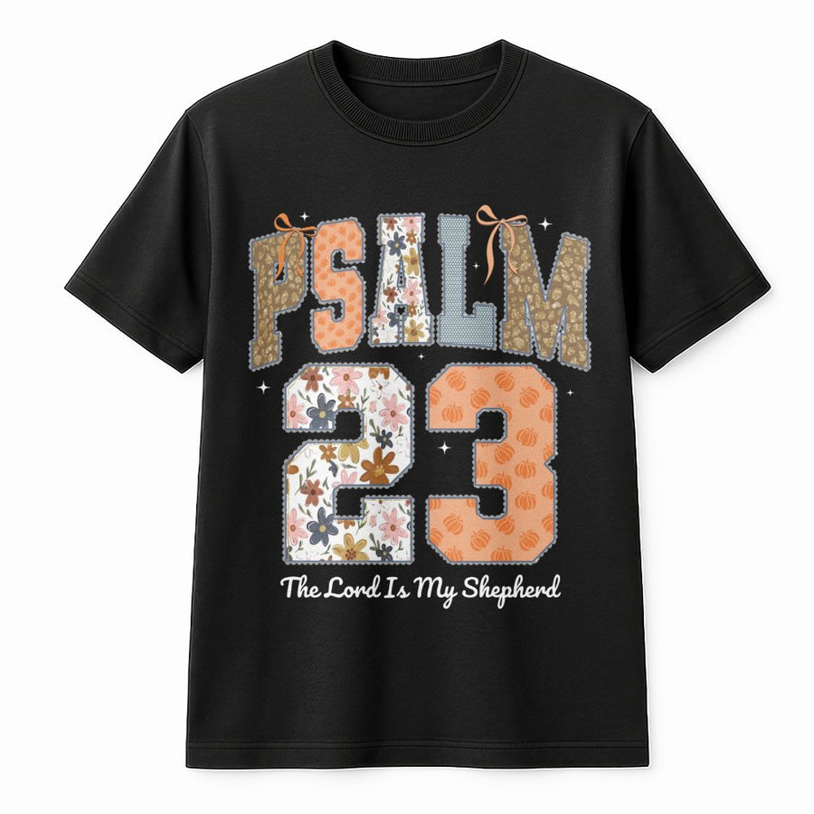 Psalm 23 T-Shirt | Floral Pumpkin Faith Graphic | Premium Soft Cotton | Christian Thanksgiving Gift for Women & Men