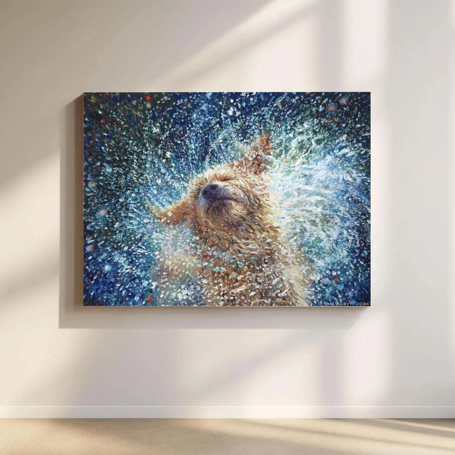 Shaking Dog Canvas Wall Art | Colorful Impressionist Pet Painting Print | Premium Gallery Wrap Canvas | Modern Home Decor Gift for Dog Lover