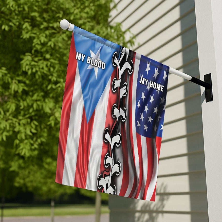 Puerto Rico USA Flag | My Blood My Home Lace-Up Design | Premium Weather-Resistant Polyester | Patriotic Outdoor Home Garden Decor Gift