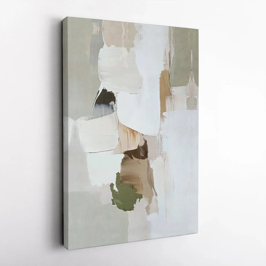 Modern Abstract Canvas Wall Art | Neutral Green Beige Tones | Gallery Wrapped Premium Print | Minimalist Home Decor for Living Room