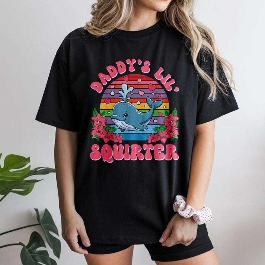 Daddy's Lil Squirter T-Shirt | Funny Whale Graphic Tee | Premium 100% Cotton | Humorous Gift for Dad or Couples