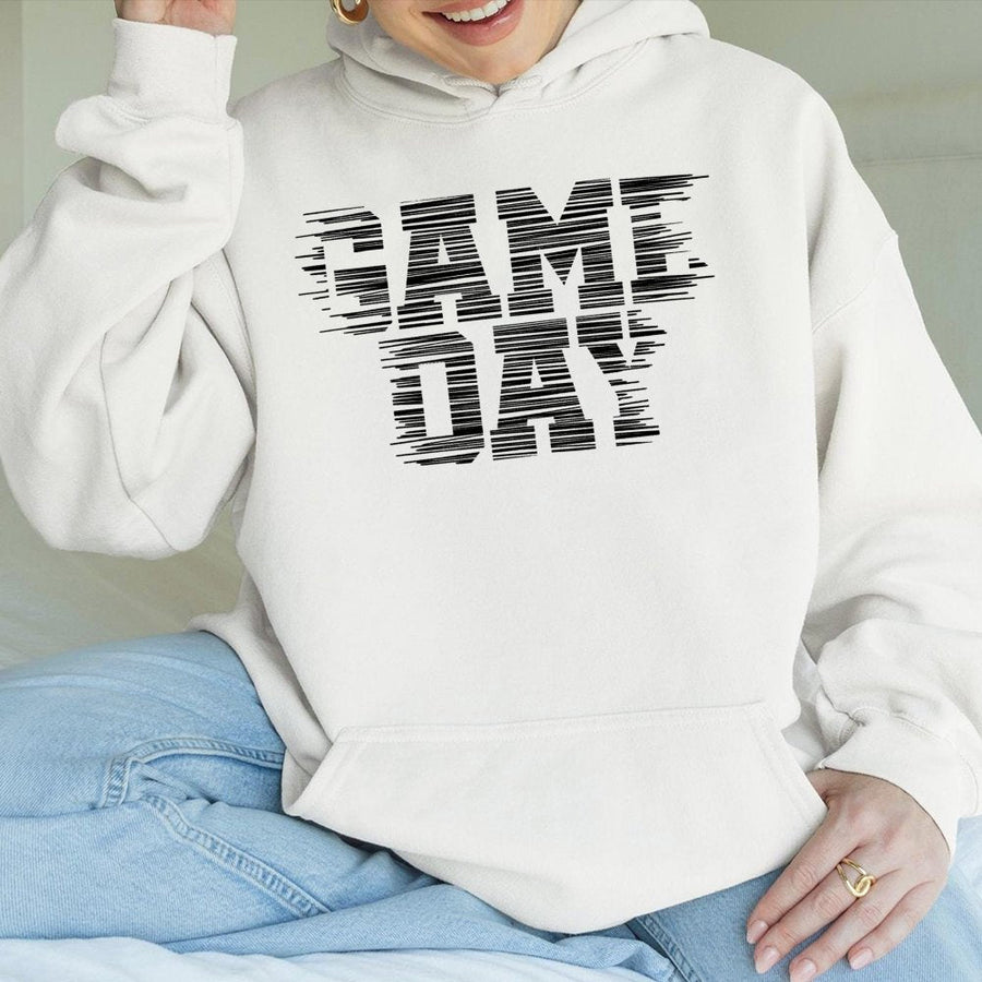 Game Day Hoodie | Glitch Text Football Graphic | Premium Cotton Blend | Unisex Sports Fan Gift for Football Season