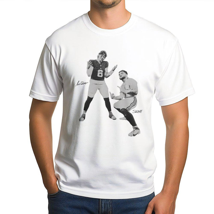 Football Graphic T-Shirt | Vintage Quarterback and Receiver Duo | Soft Premium Cotton | Game Day Fan Apparel Gift for Him and Her